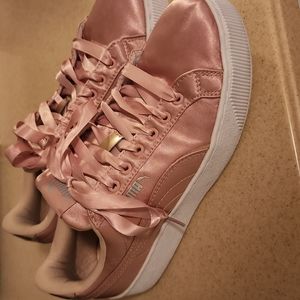 Pink Satin Puma Sneakers, Size US 7